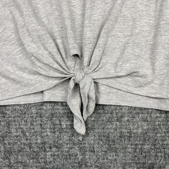 Women Only Shirt Womens Large Gray Tie-Front Embroidered‎ Top Floral Cropped - Picture 4 of 9